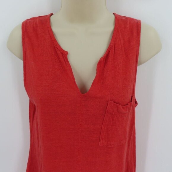 Sanctuary Women Small Solid Red All Linen Sleeveless One Pocket Tank Top Shirt - Picture 2 of 10